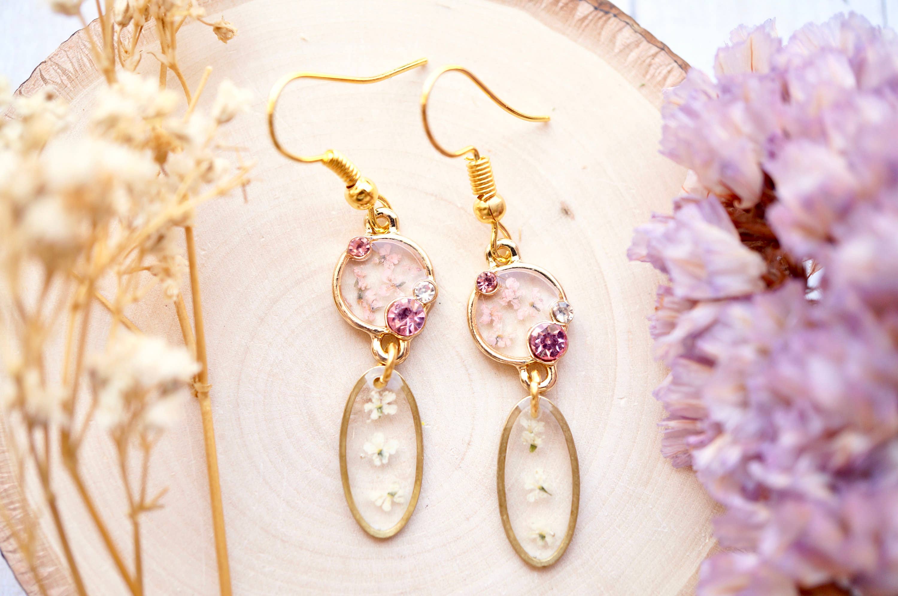 Tree of Life Dried Flower Teardrop Clip on Earrings Real Pressed Plant Purple Leaf Butterfly Dangle Drop Tree of Life Dried Flower Teardrop Clip on Earrings Real Pressed Plant Purple Leaf Butterfly Dangle Drop